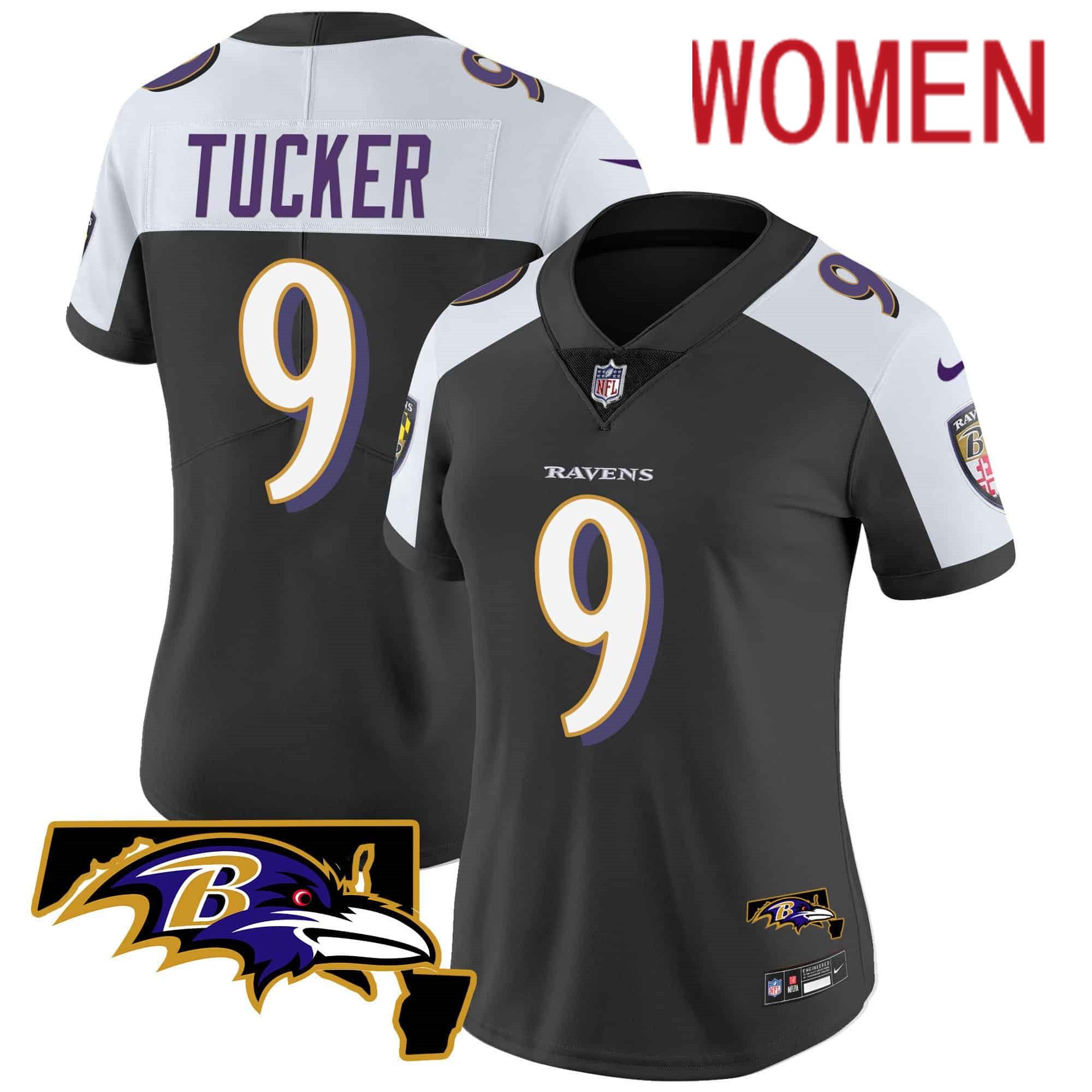 Women Baltimore Ravens #9 Tucker Black 2024 Nike Maryland Patch Vapor Limited NFL Jersey